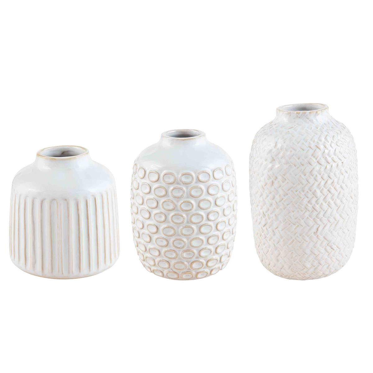 3 sizes of assorted vases on white background.
