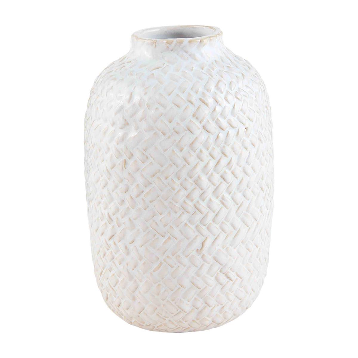 large vase with basket weave pattern.