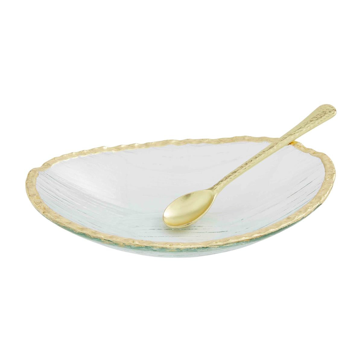 gold edge dip bowl and spoon on a white background
