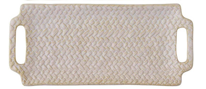 basket weave textured stoneware tray on a white background