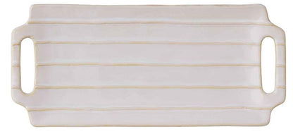 lines textured stoneware tray on a white background