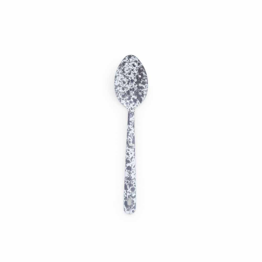 gray slotted spoon on a white background