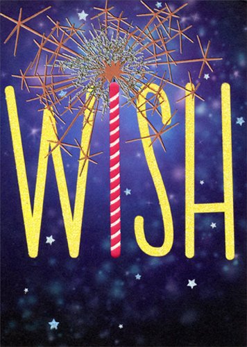 front cover of card is dark blue night sky with stars and a sparkler for the "I" in the word wish
