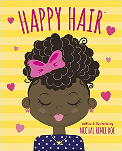 front cover of book is yellow stripes with illustration of a young girl, pink hearts, title, author and illustrators name
