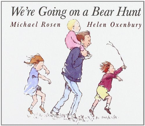 cover of book is a dad with three kids walking on a white background, title, author's name, and illustrators name