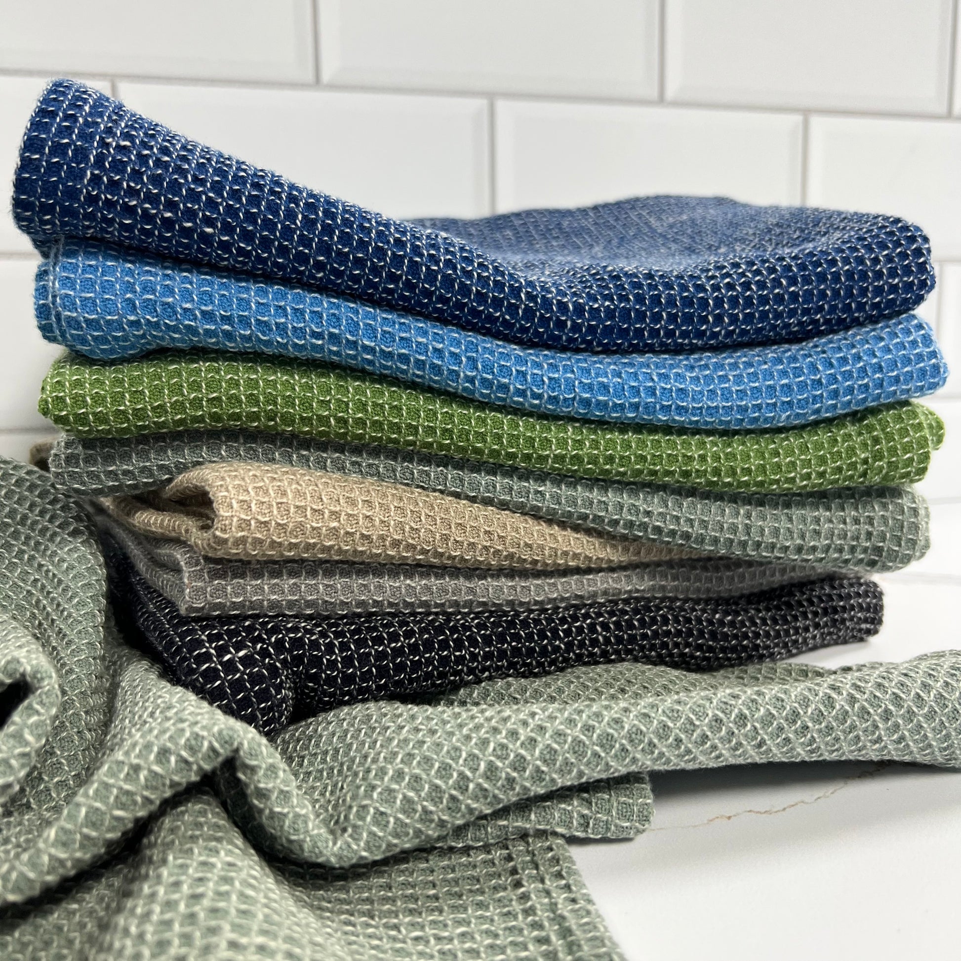 Everyday Living Waffle Weave Dish Cloths - 8 Pack - Blue/Green, 12 x 12 in  - Kroger