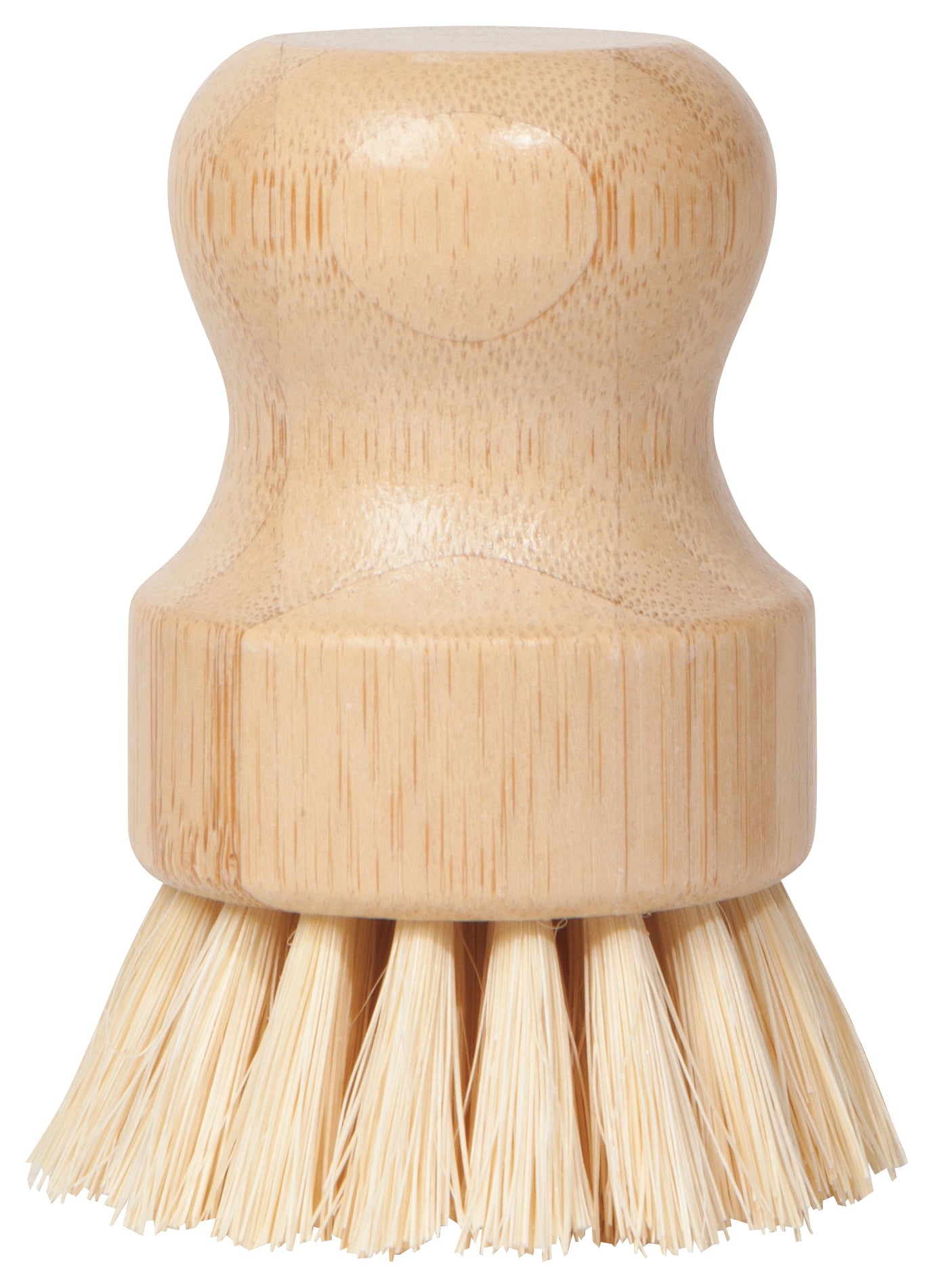 wooden handled scrub brush on a white background.