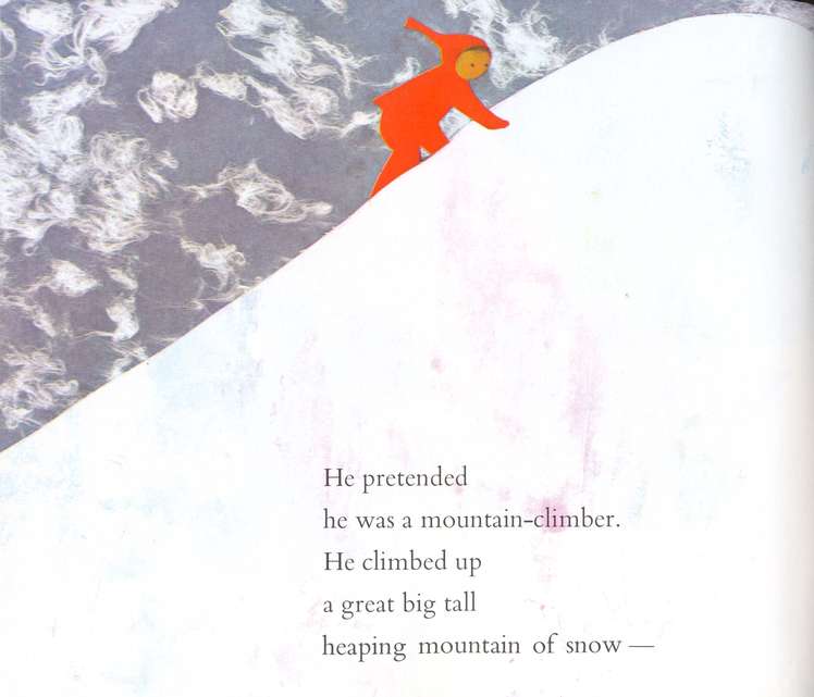 another page with illustration of a child climbing a hill of snow and text