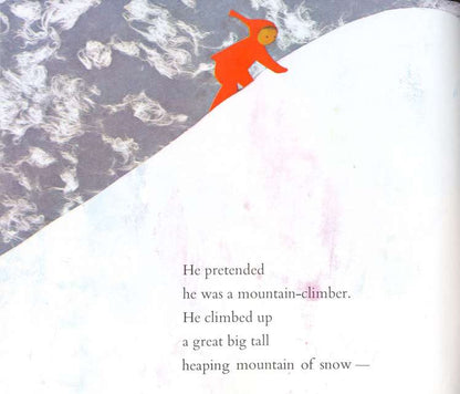 another page with illustration of a child climbing a hill of snow and text