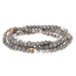 4.5 millimeter riverstone beads interspersed with gold and silver beads wrapped four times to form a bracelet, shown on a white background.