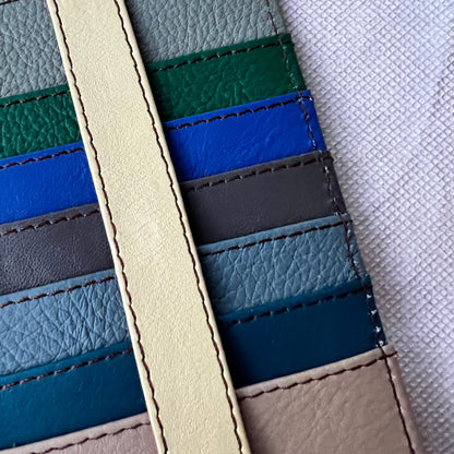 close-up of colorful card slots.