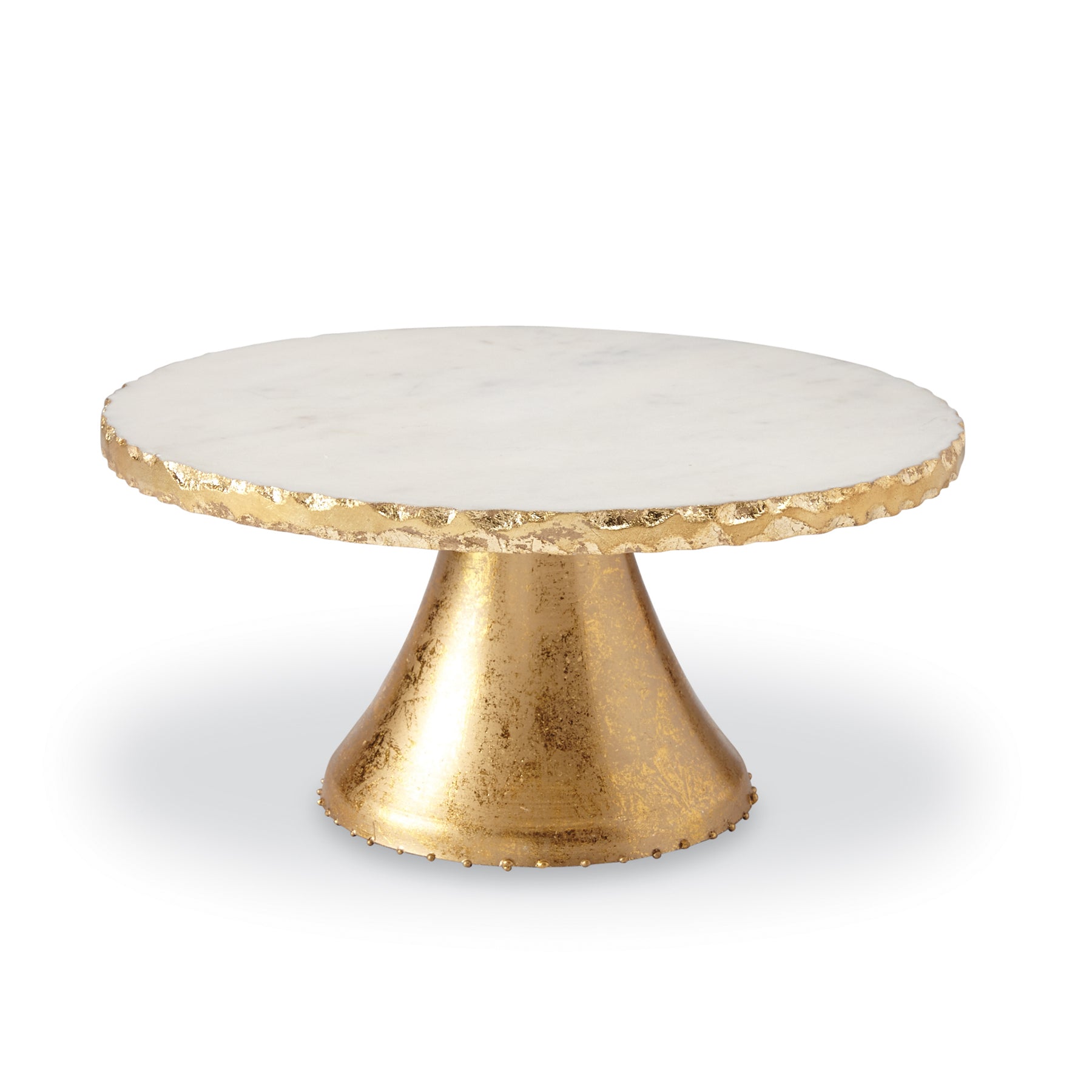 marble and golden cake stand on a white background
