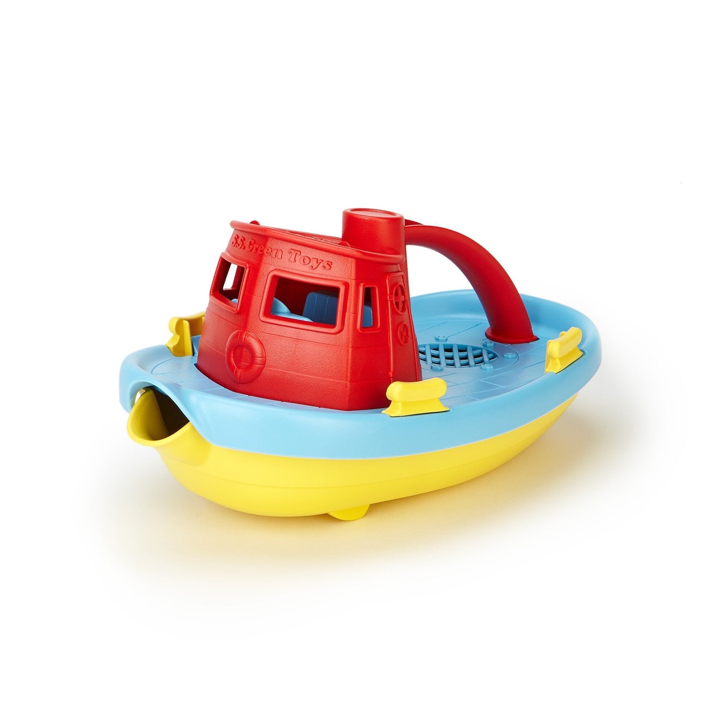 the red top tugboat on a white background