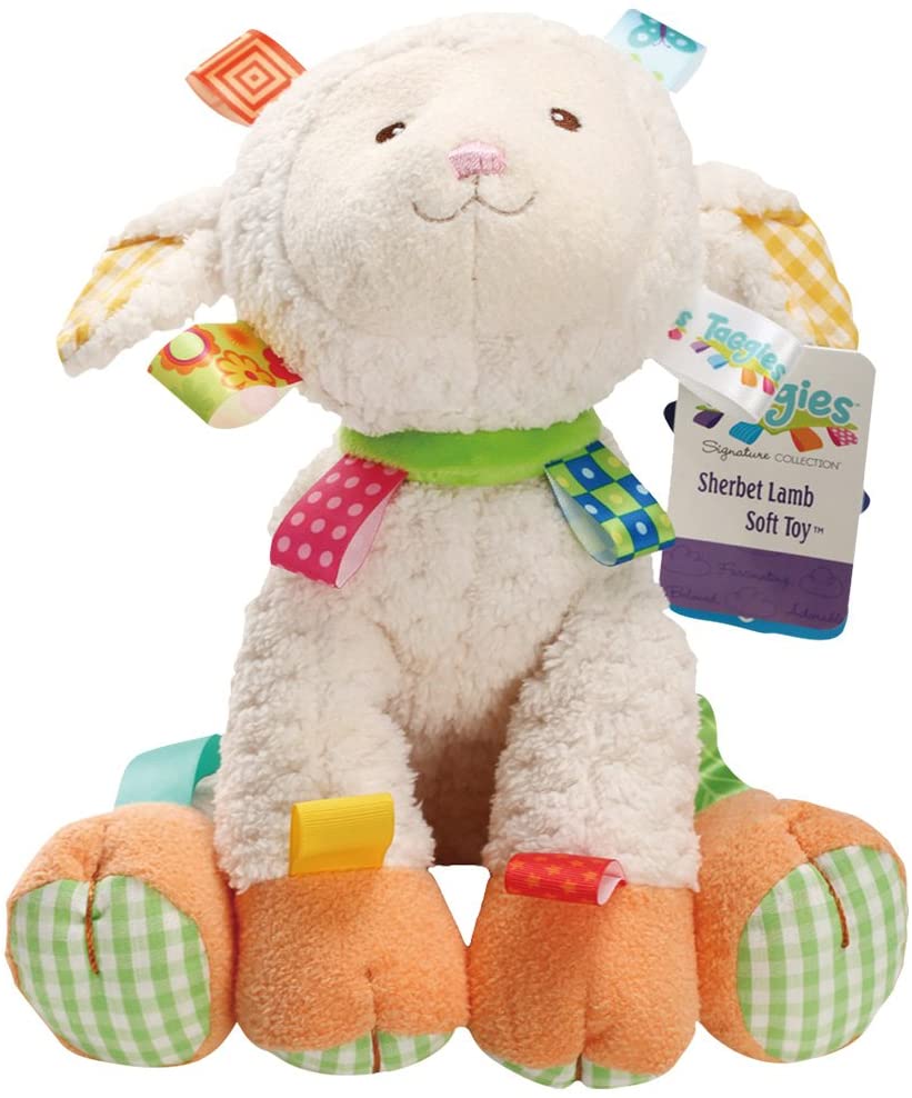 front view of sherbet lamb stuffed toy on a white background