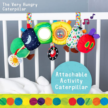 illustration of the very hungry attachable activity caterpillar hanging on a baby bed