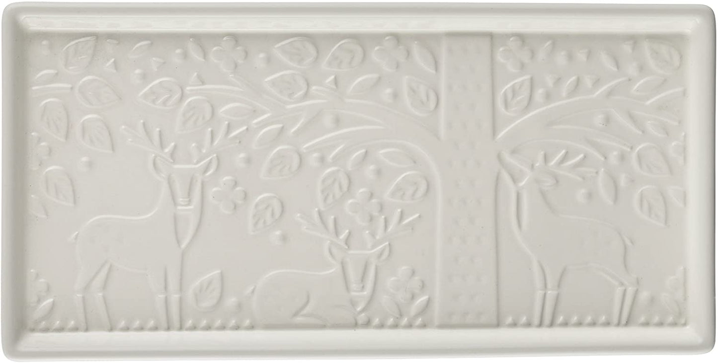 ceramic tray with deer in the forest scene.