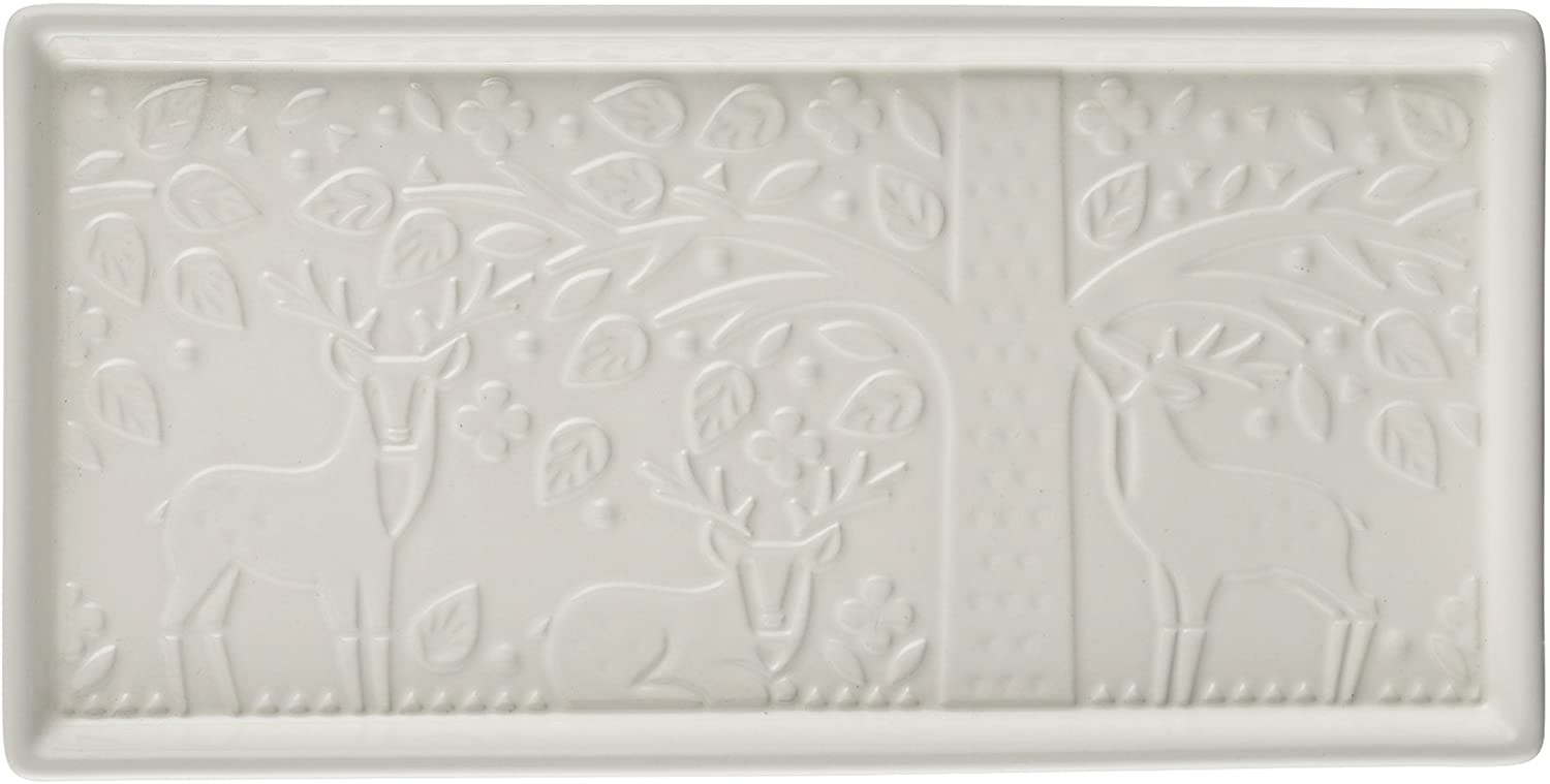 ceramic tray with deer in the forest scene.