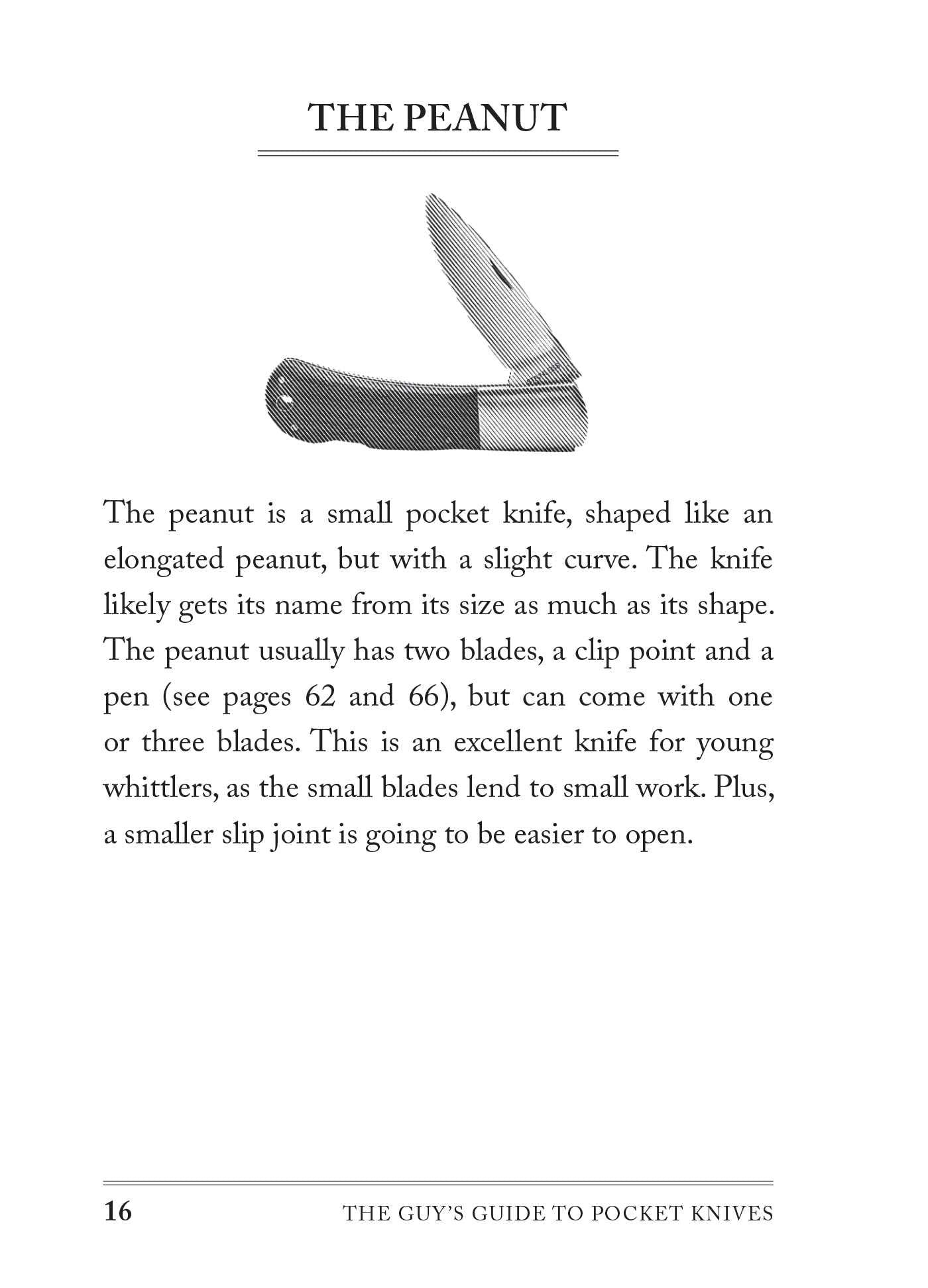 inside page has a drawing of a knife and description listed below