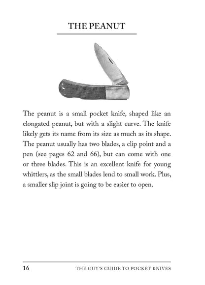 inside page has a drawing of a knife and description listed below