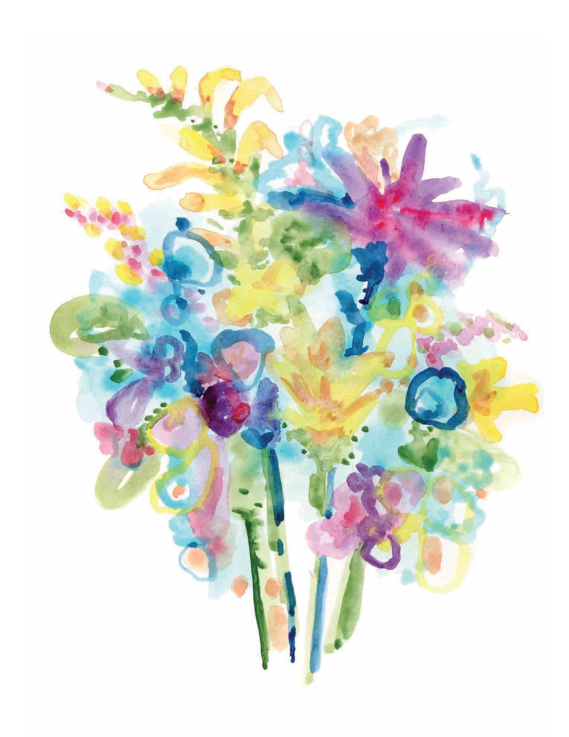 inside page with abstract water color design on bouquet of flowers.
