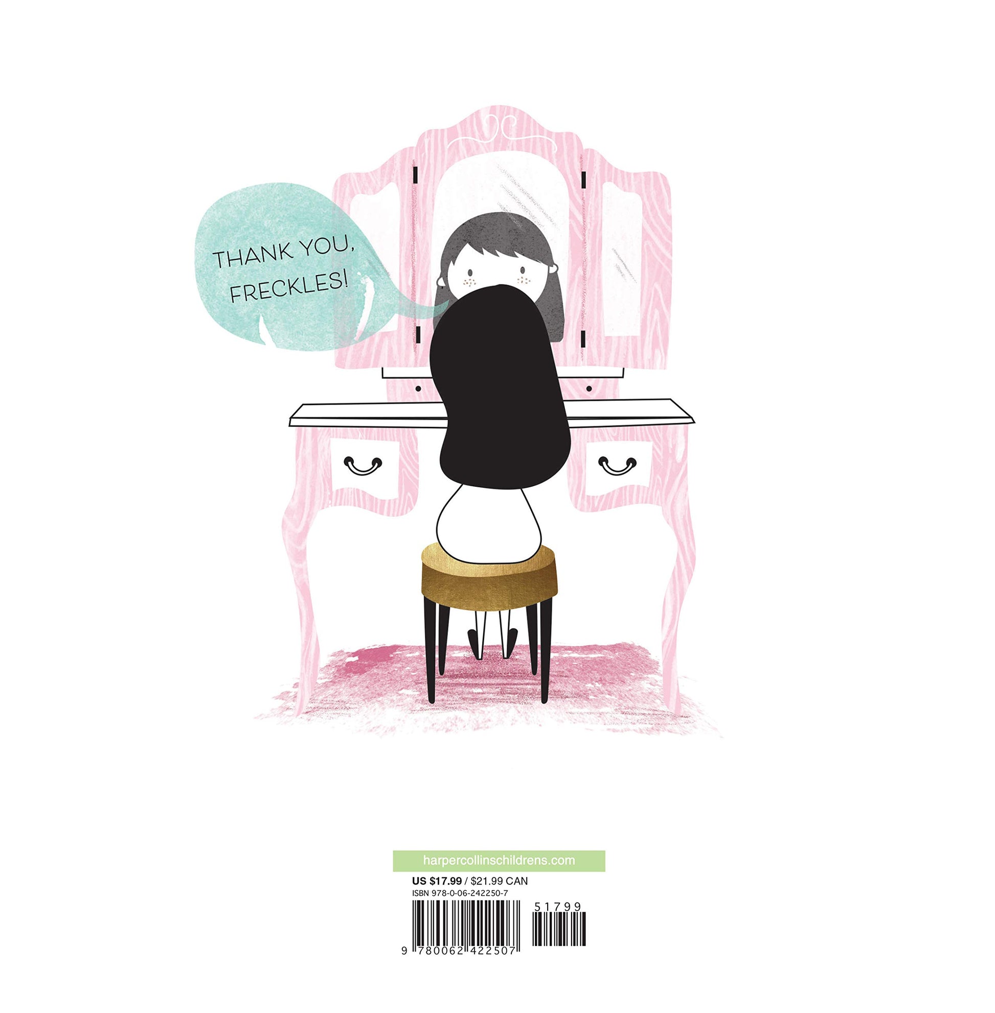 back of book has a girl sitting at a vanity 