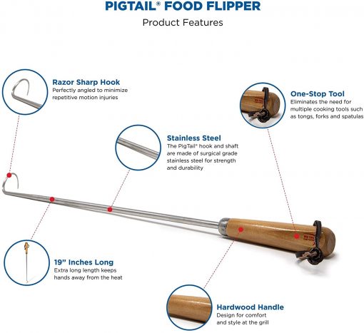 illustration of the pig tail grilling food flipper features on a white background
