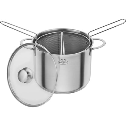 lid off pot shows that two handles  can be attached to the straining pots