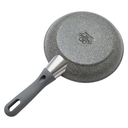 bottom view of the parma plus 8 inch nonstick fry pan on a white background