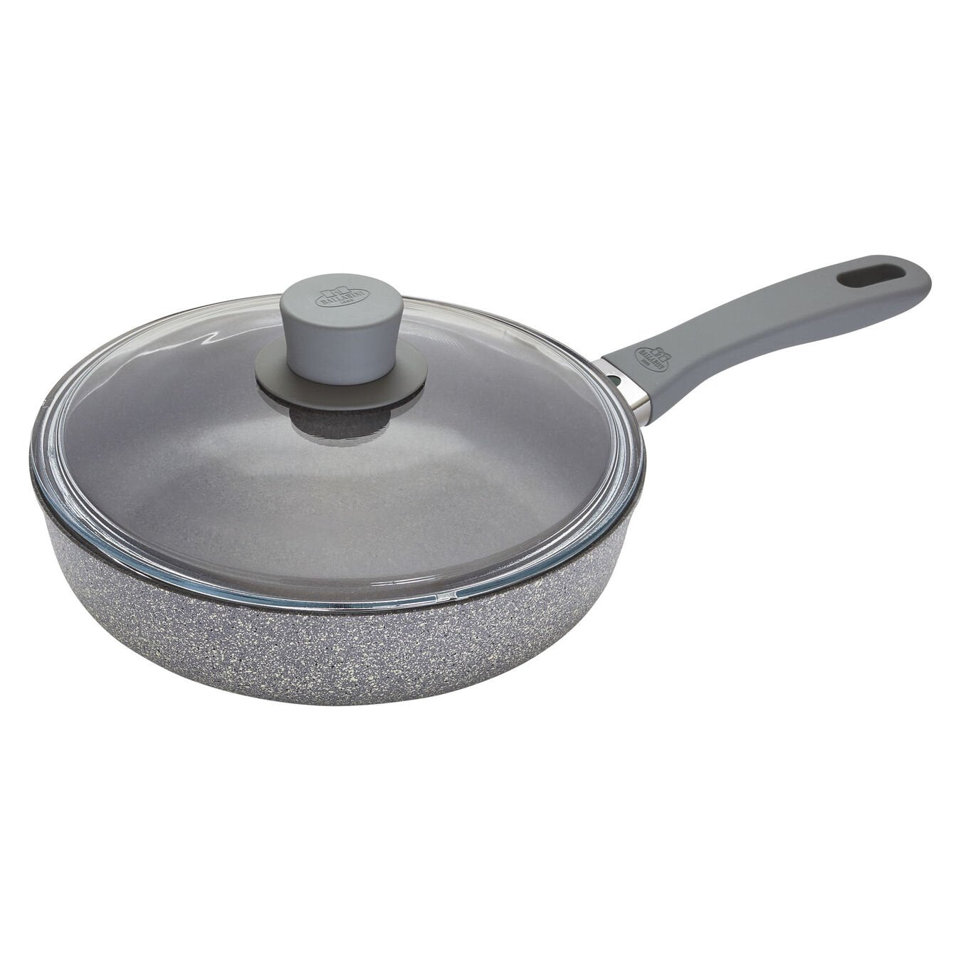 sauté pan with lid on white background