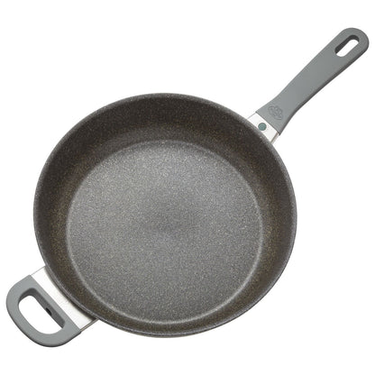 top view of saute pan on white background