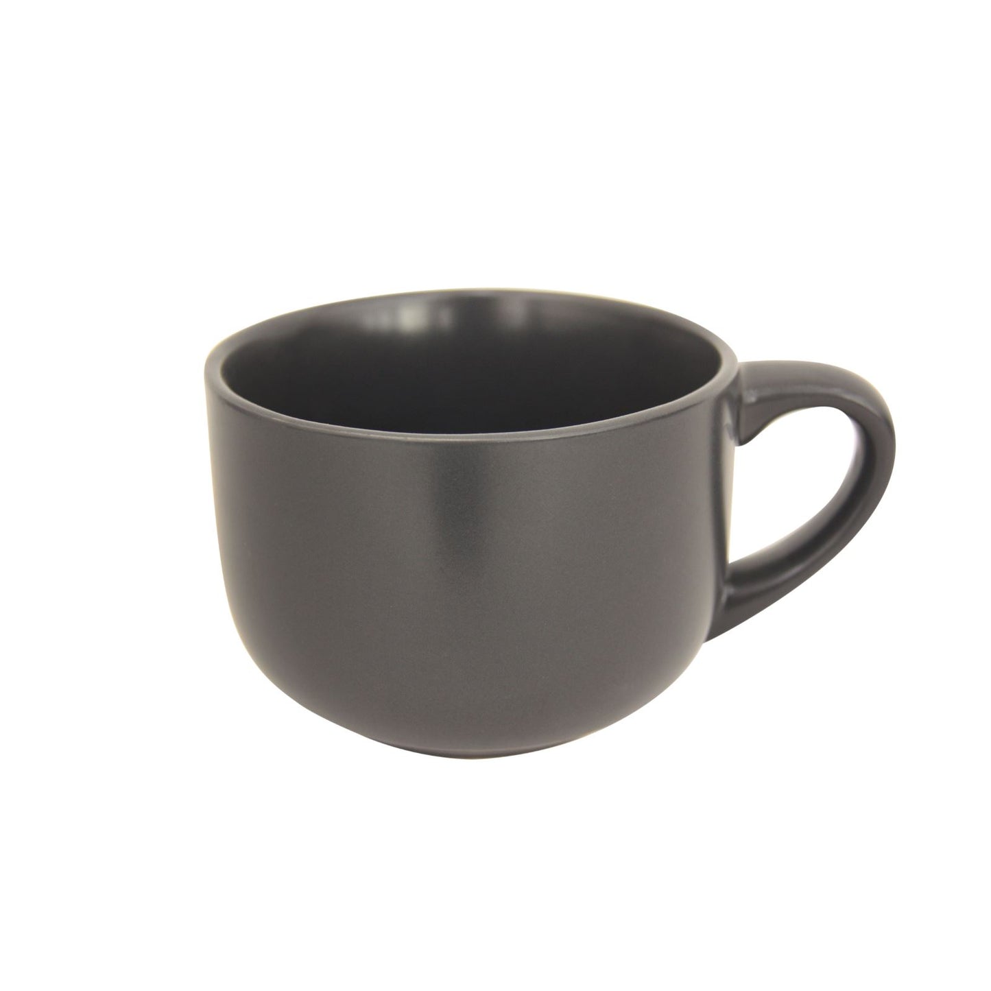 grey large soup mug on white background.