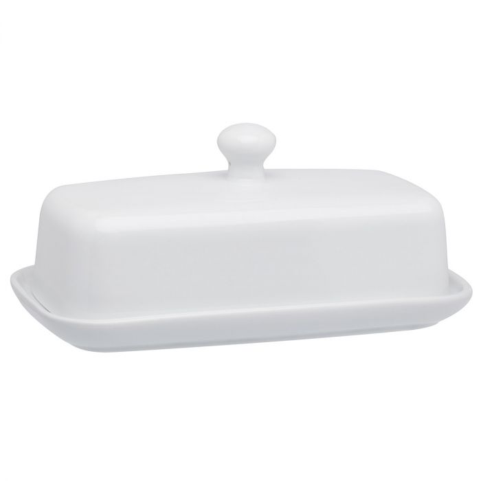 the procelain butter dish on a white background