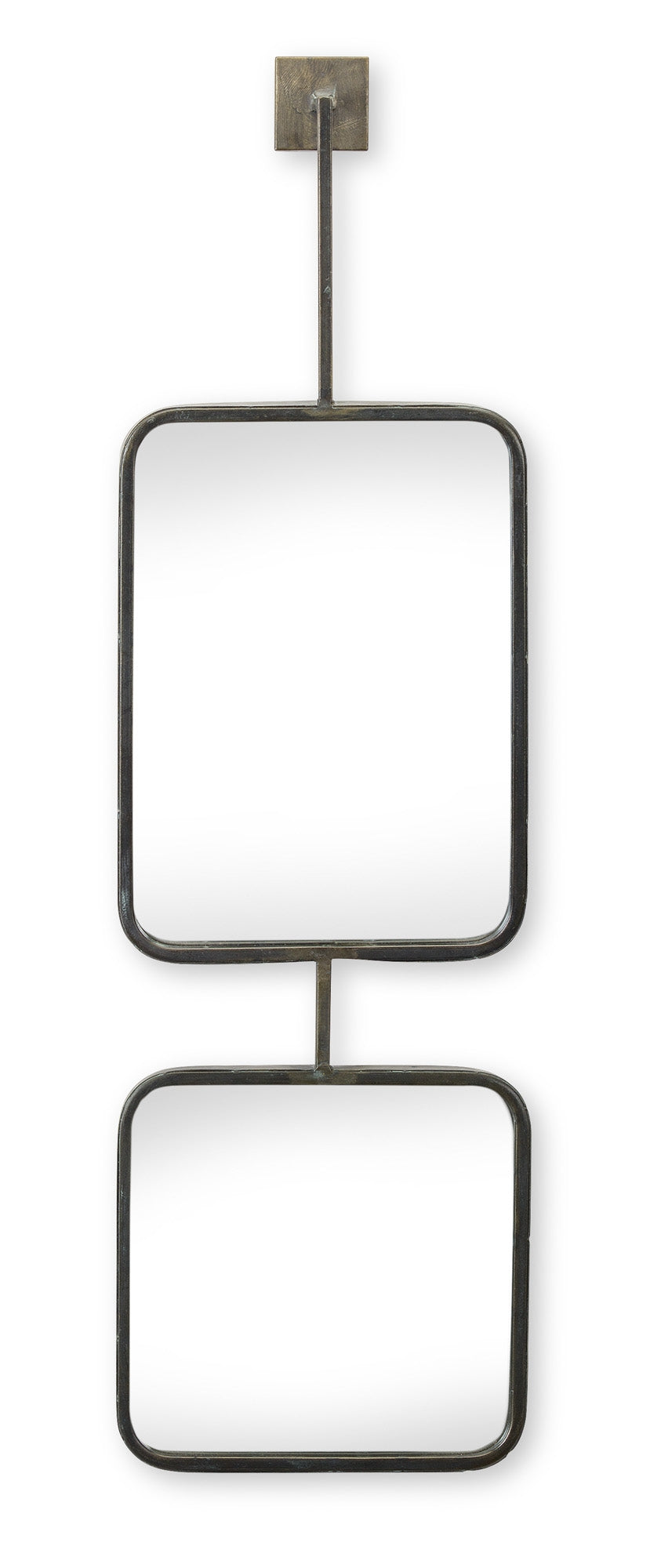 double decorative hanging metal mirror on a white background
