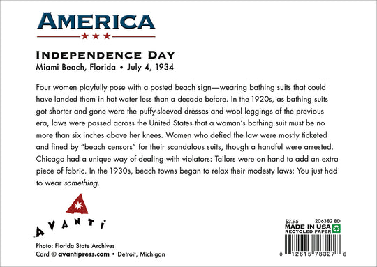 back of card gives some historical context to the women standing on the beach