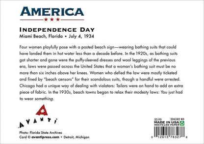 back of card gives some historical context to the women standing on the beach