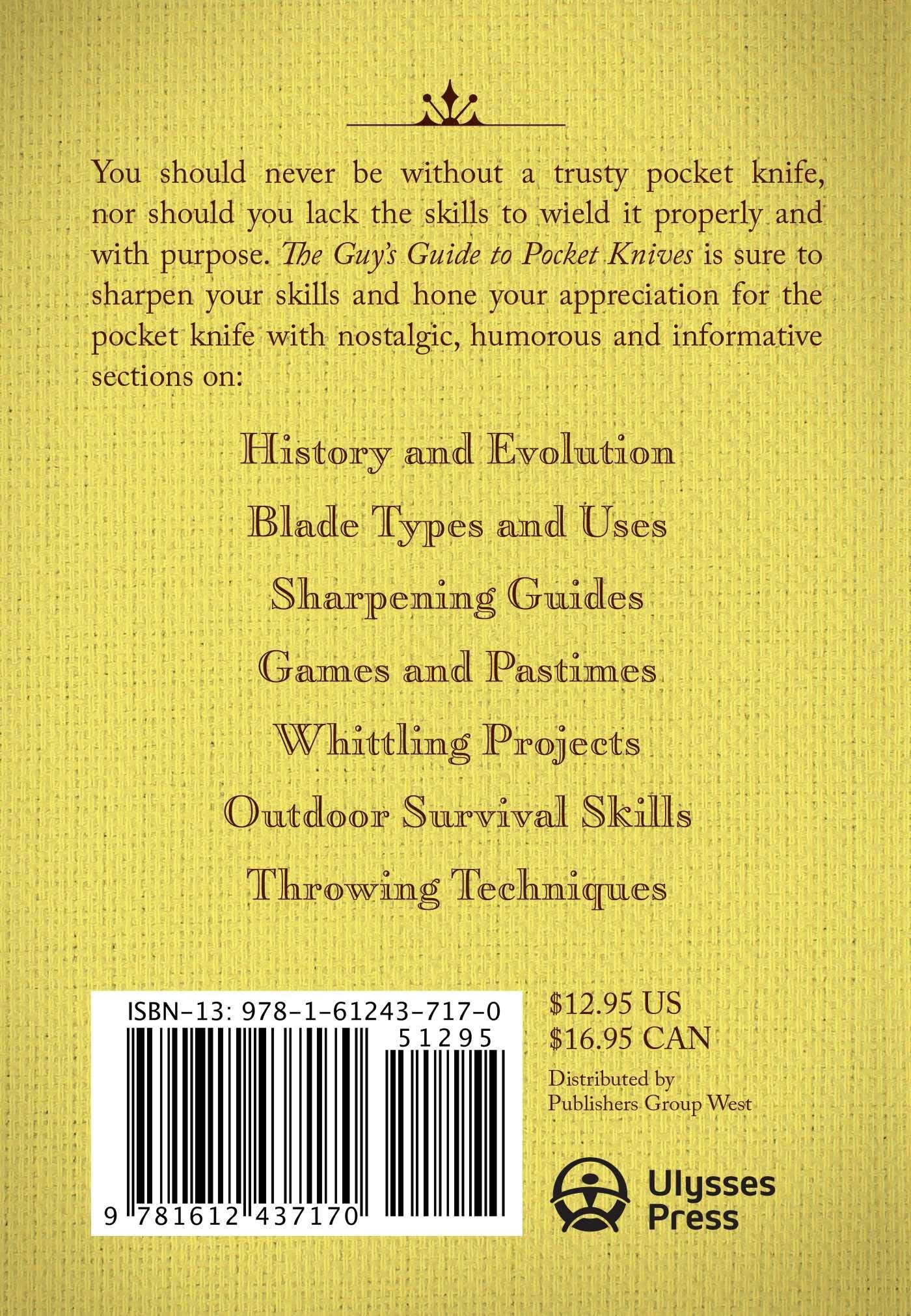 back cover of book is yellow and has a list with the sections of the book