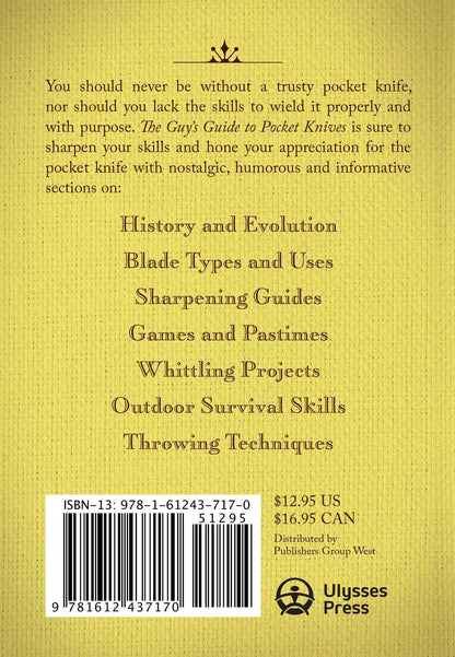 back cover of book is yellow and has a list with the sections of the book