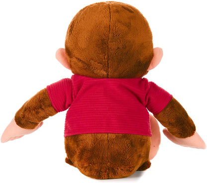 back view of classic curious george plush toy on a white background