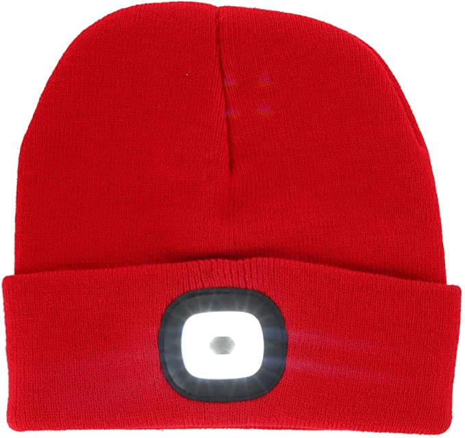 red Men's Rechargeable LED Beanie displayed against a white background