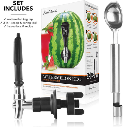 the watermelon keg tapping kit displayed open with the box on a white background