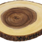 top view of a acacia wood slab board on a white background
