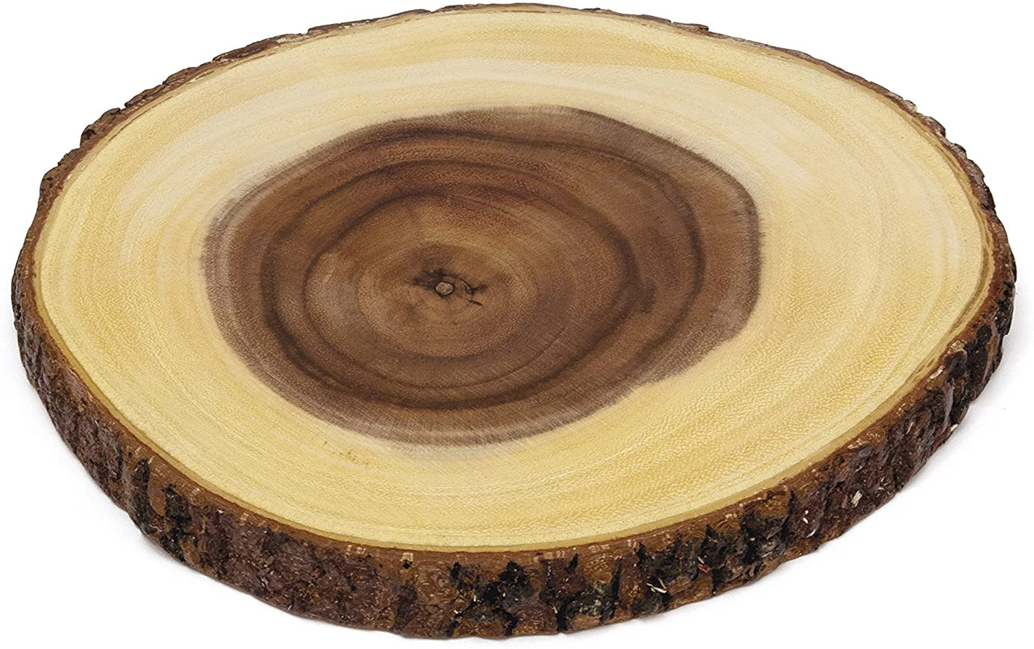top view of a acacia wood slab board on a white background