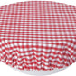 large gingham bowl cover on a bowl against a white background