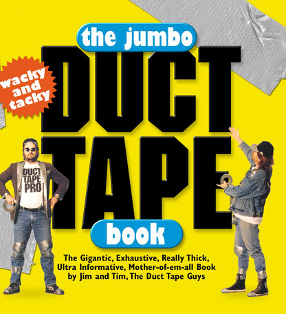 front cover of book is yellow with a picture of a man using duct tape, title and author's name