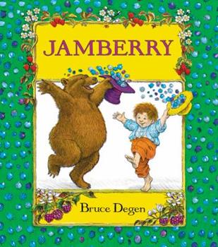 front cover of book trimmed in flowers with a bear and kid jumping, title, and authors name