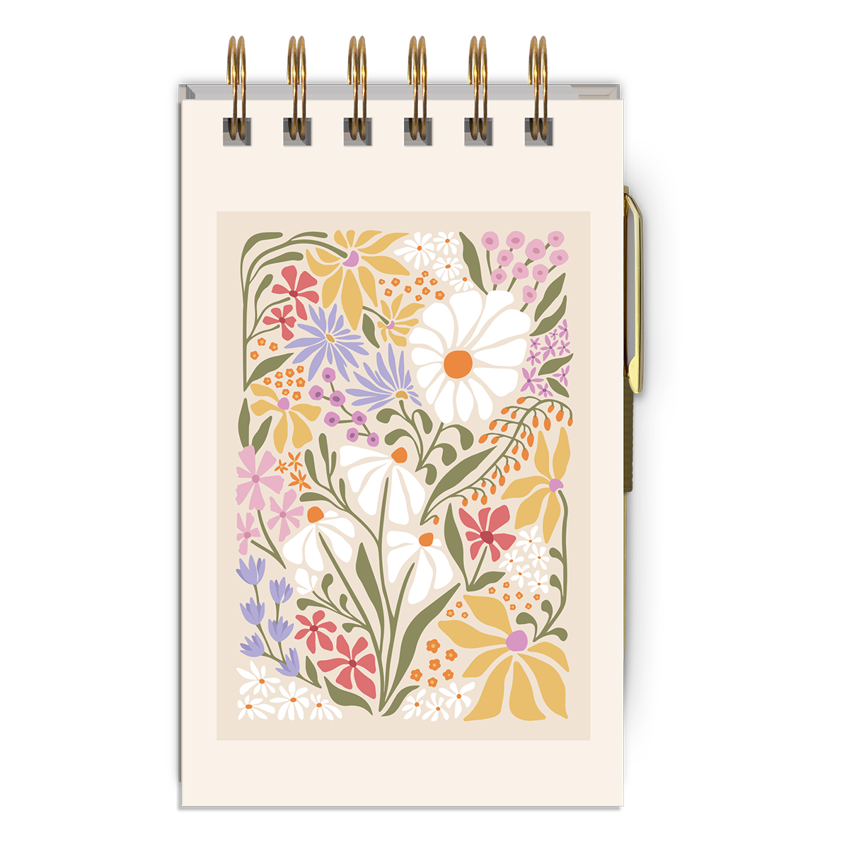 cream colored cover of notebook with wildflower design.