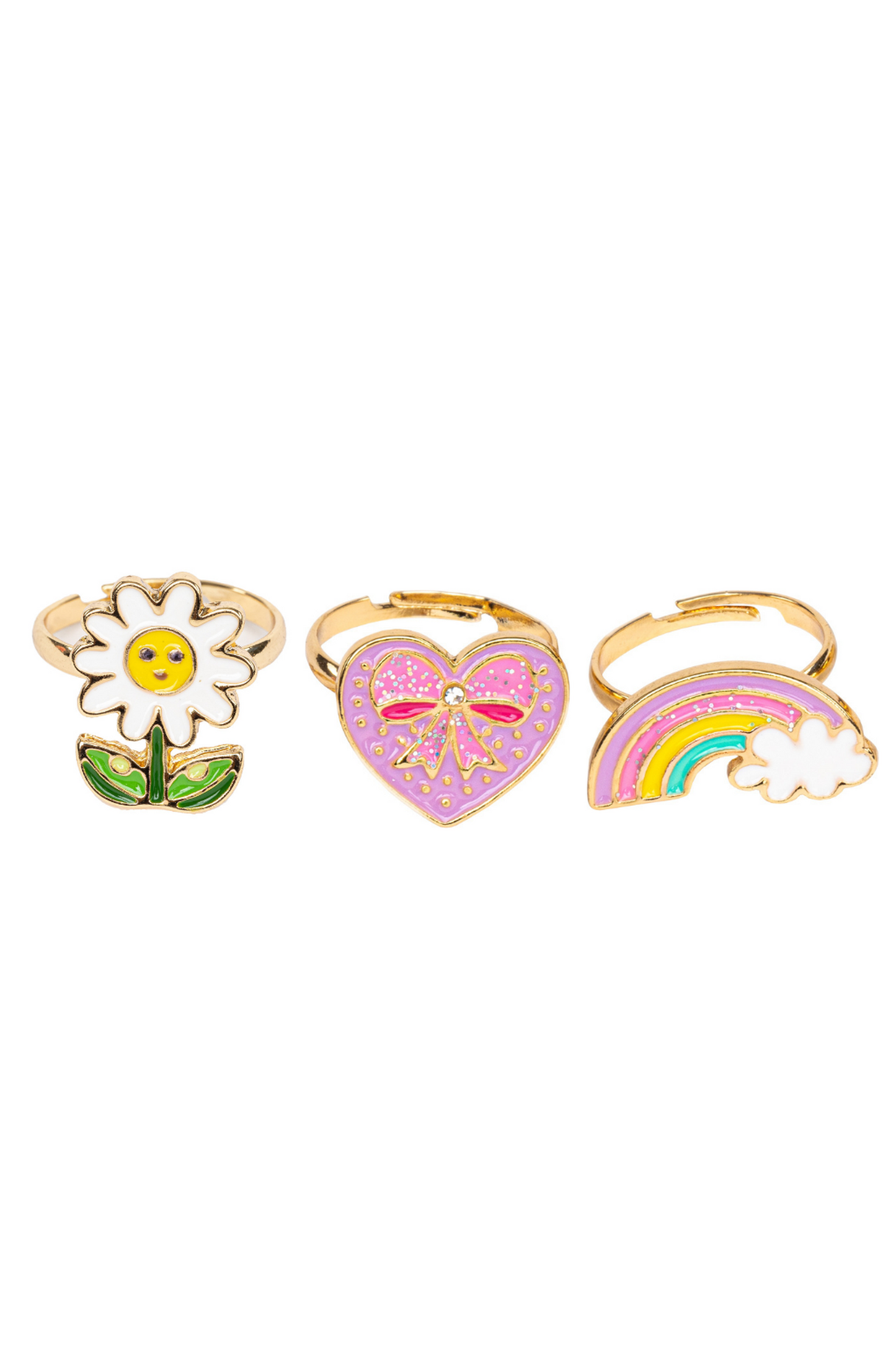 set of three spring flower ring set on a white background