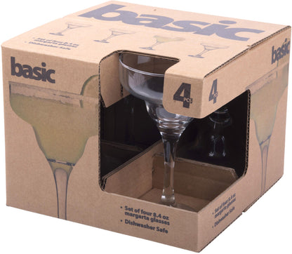 box package of four margarita glasses on a white background