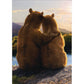 front of card is a realistic image of two bears cuddling on a rock with a view of mountains