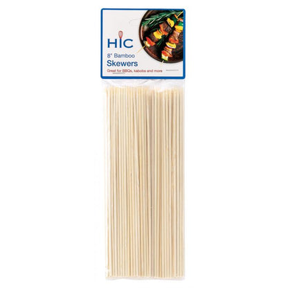 the package of 8 inch bamboo skewers on a white background